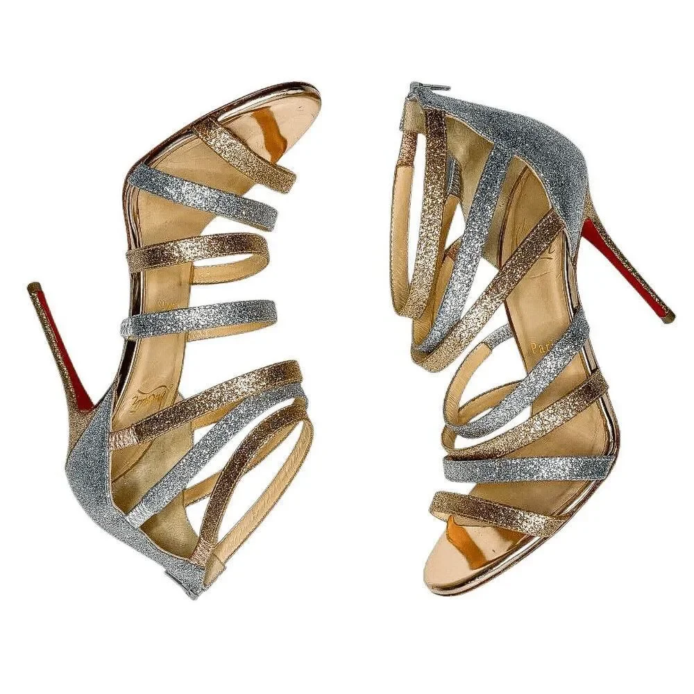 Christian Louboutin Mariniere 100 Glitter Sandals Poudre Silver EU 36.5